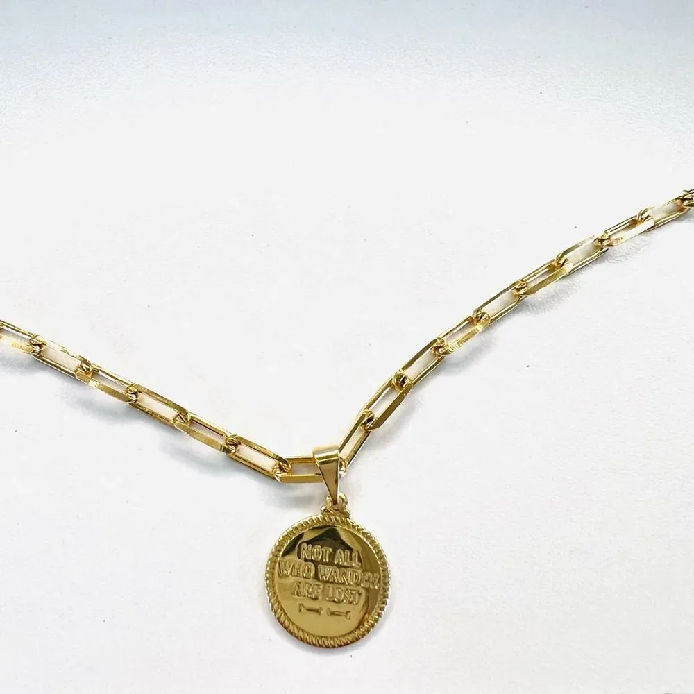 New Gold filled Compass quote paperclip chain “Liberty” necklace medallion 18”